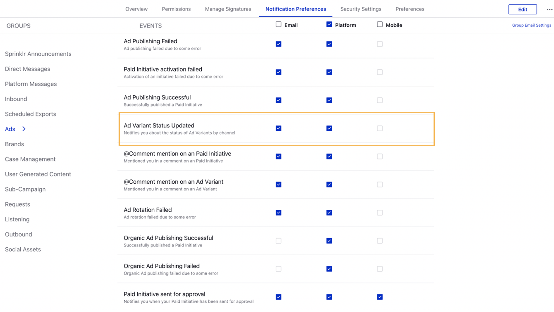 Ad Variant Status Alert Notification