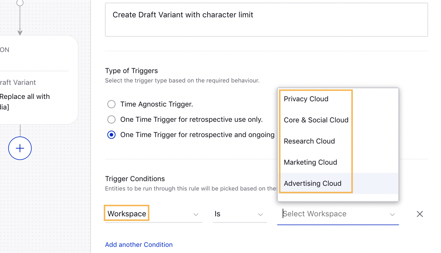 Setting Workspace as Condition in Rule trigger