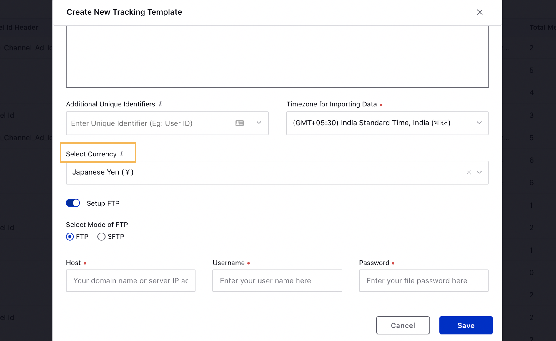 Select Currency in Stats Import Template