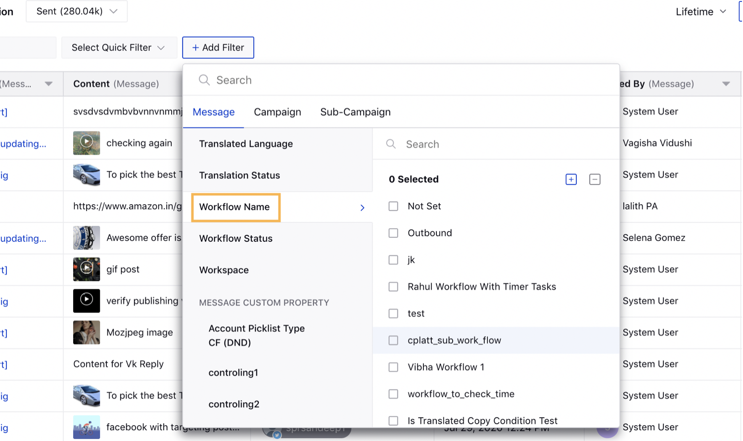  Filtering Messages by Workflow Names