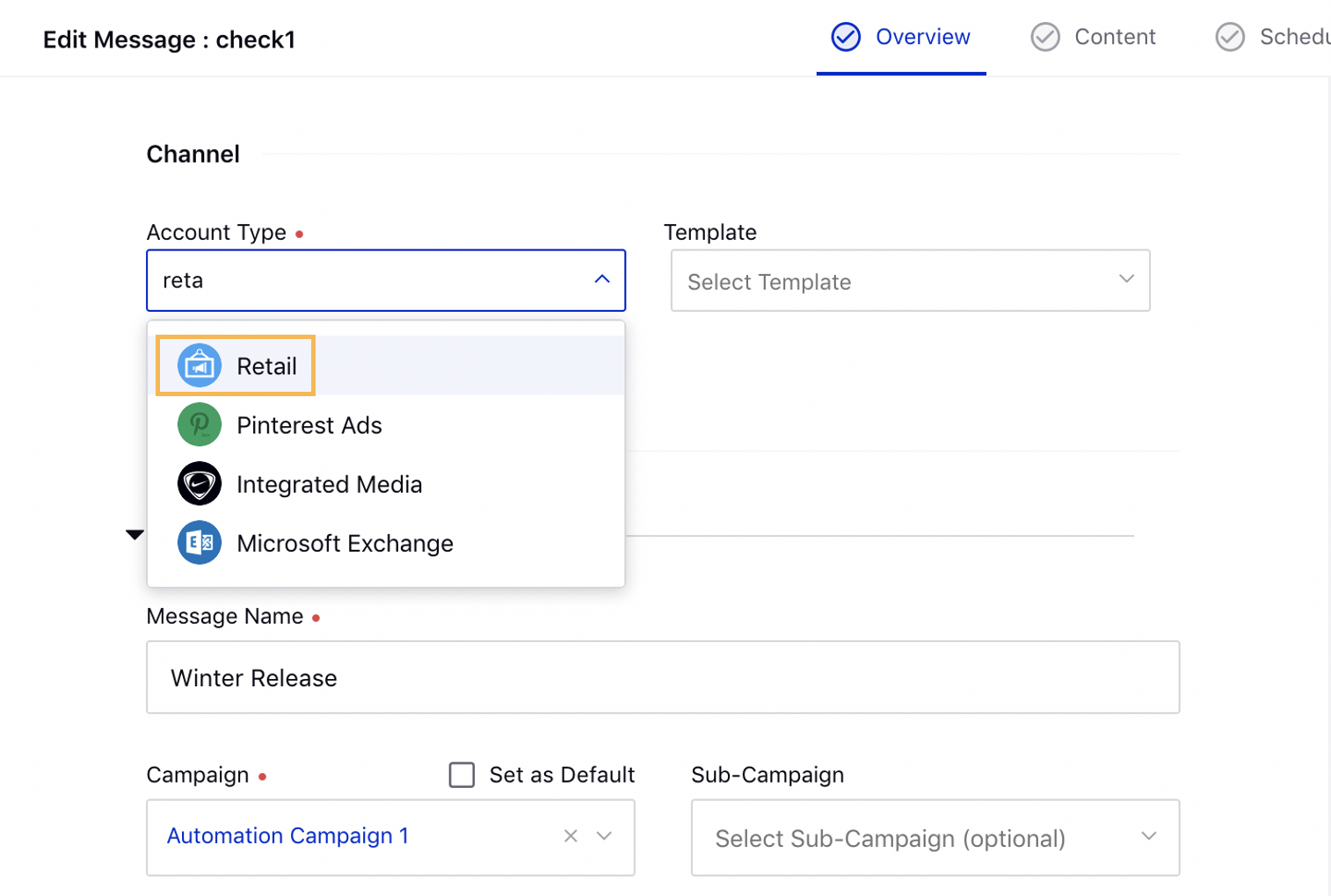 Retail Account Type in Publisher