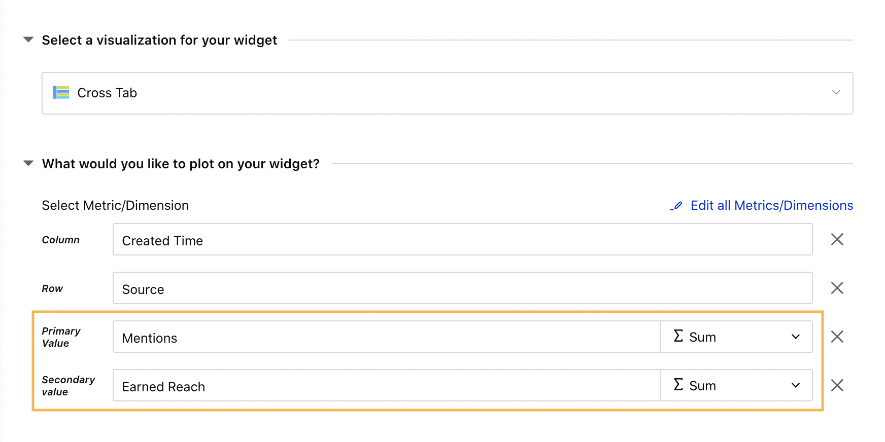 Introducing additional data points in the Cross Tab widget