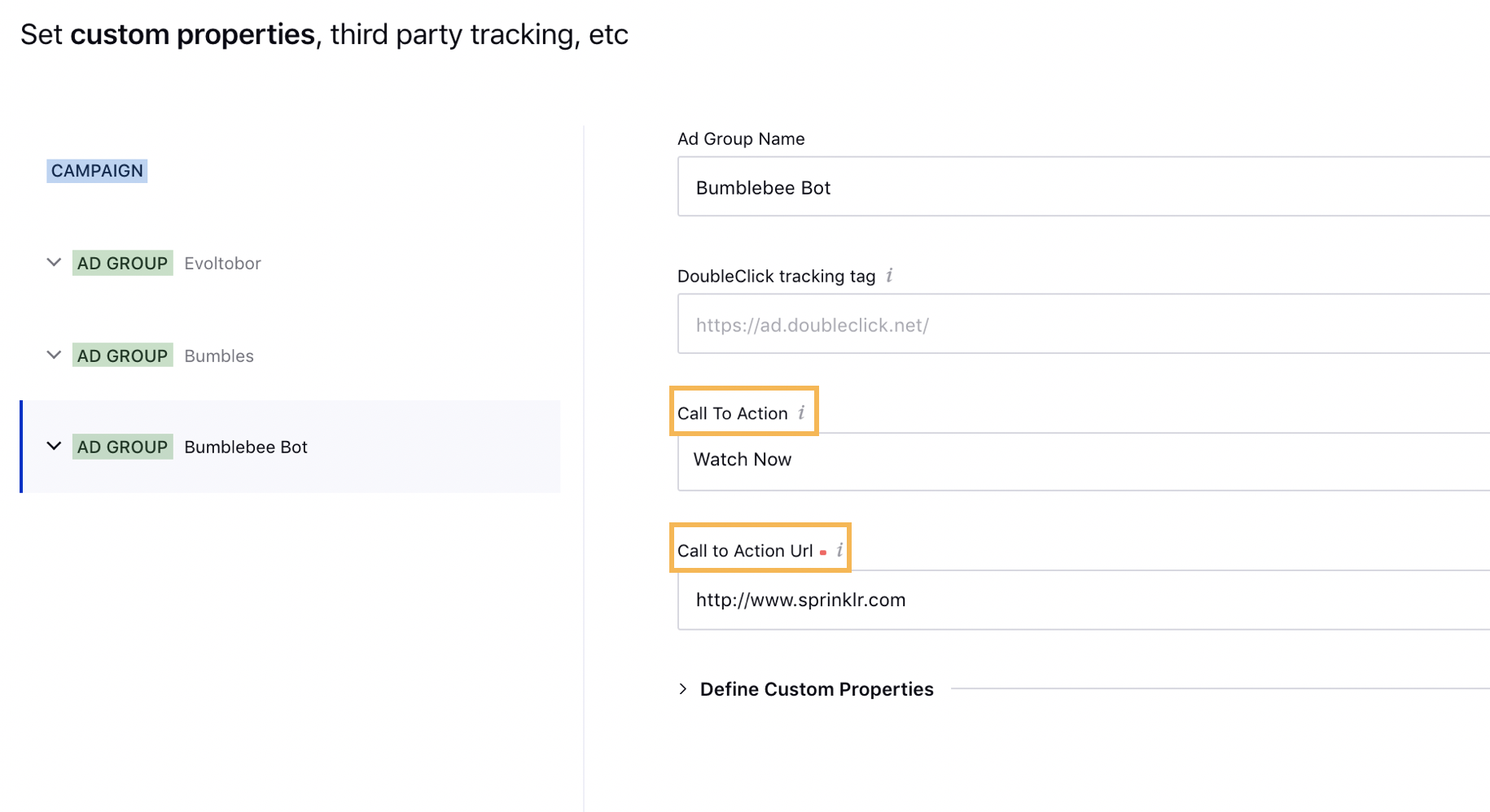 Set CTA URL at Ad Set level for Twitter Pre Roll Views campaign