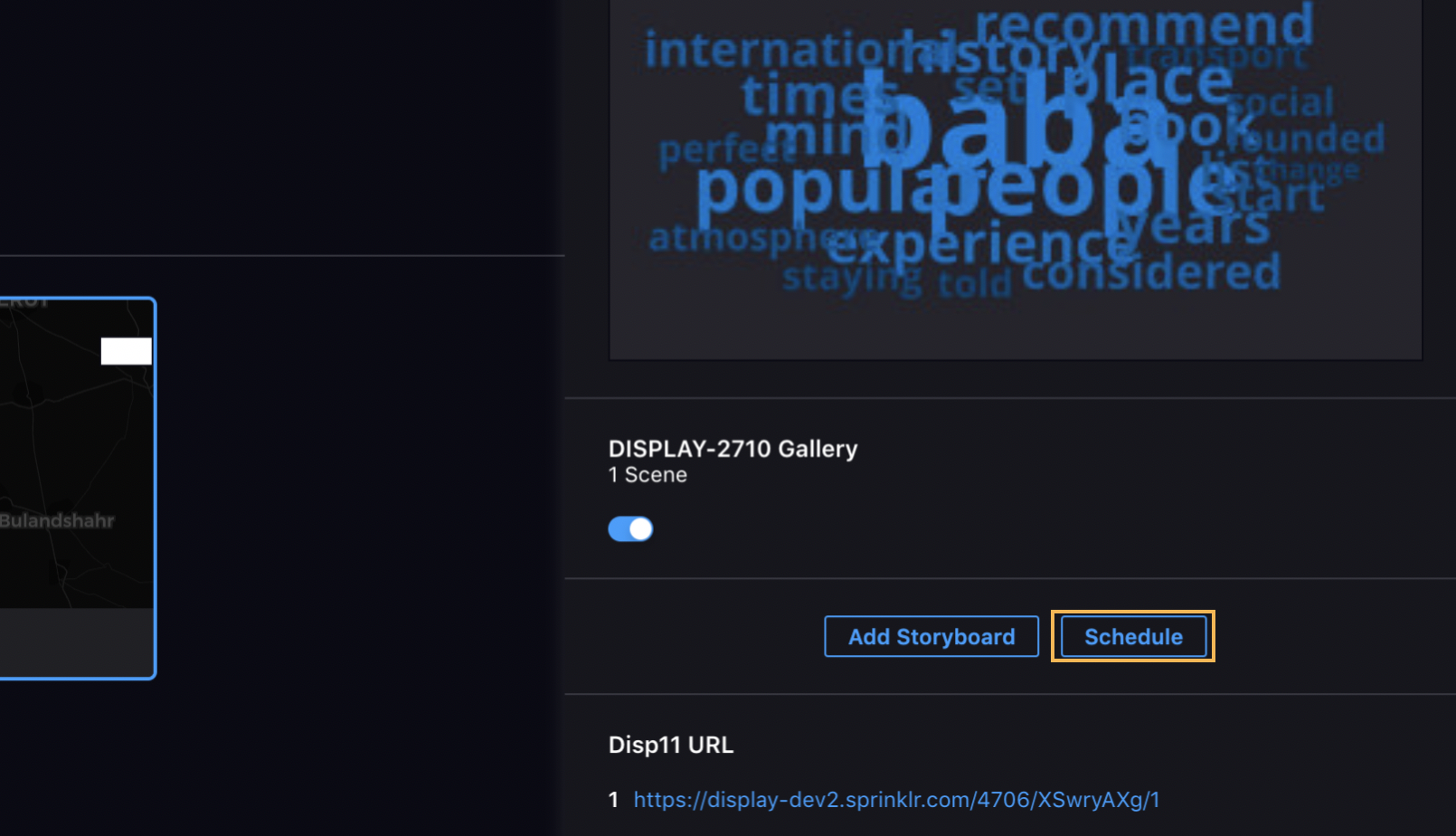 Clicking Schedule to Schedule a Storyboard Under Display