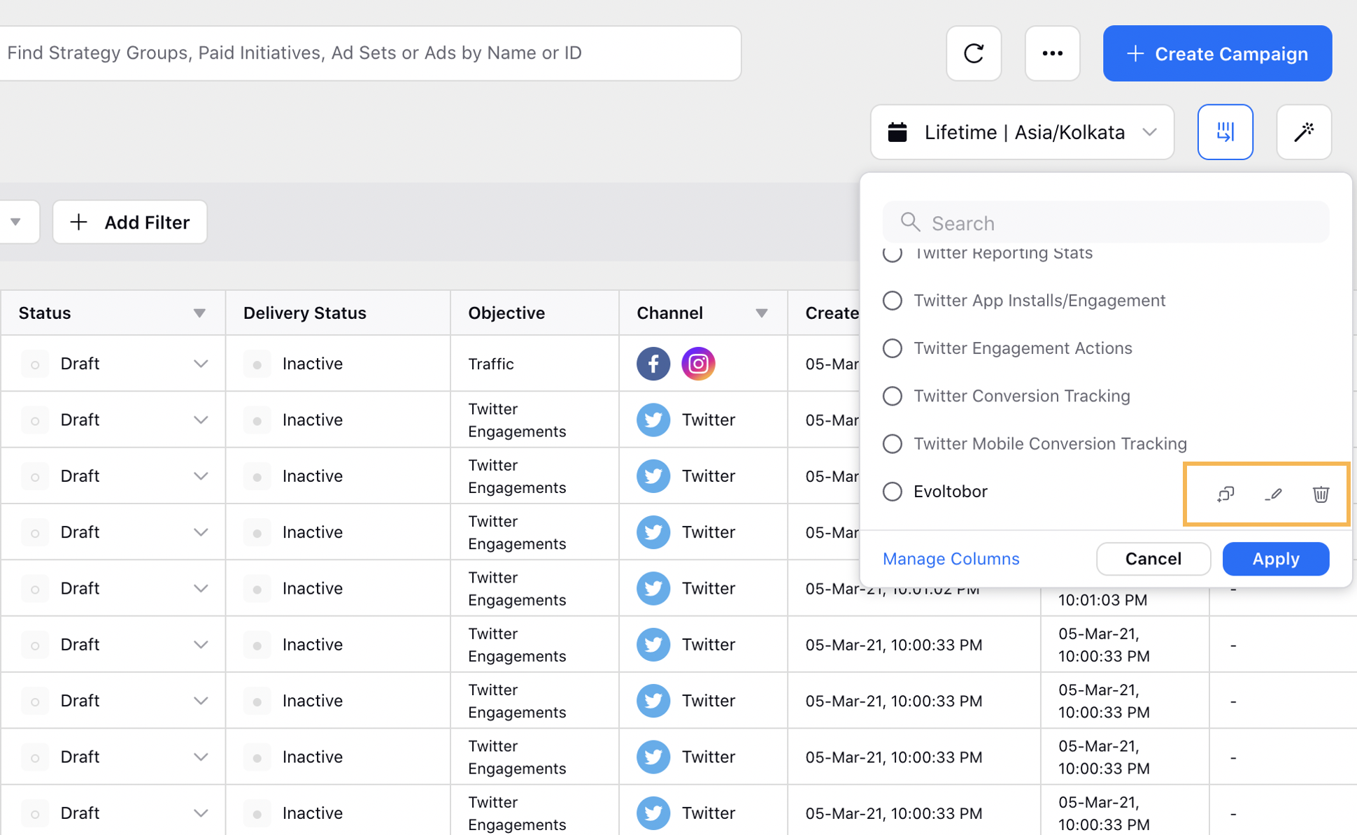 Manage your column configurations in the Ads Manager