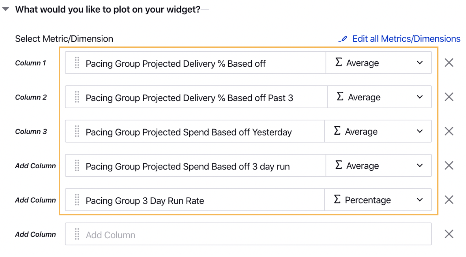 Enable Pacing Group metric visibility in Custom Metrics Ads Reporting