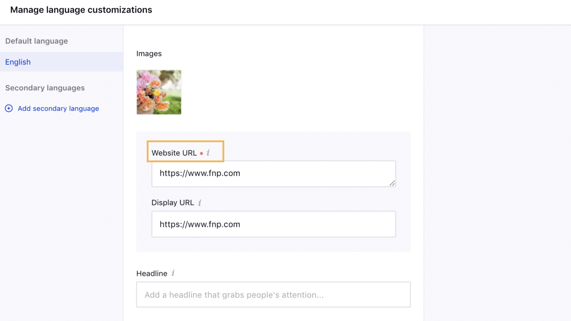 Set Website URL for Facebook Language Customization