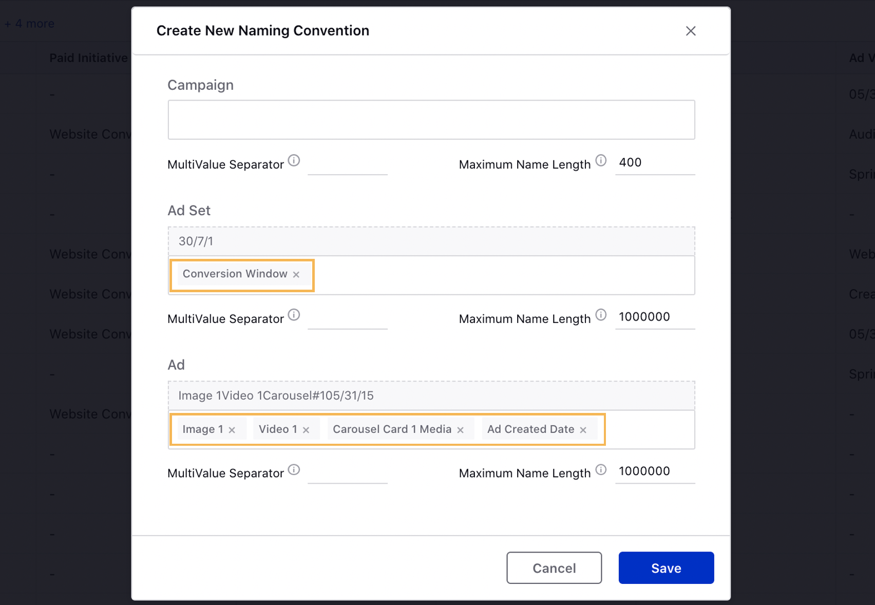 New Naming Convention Dimensions