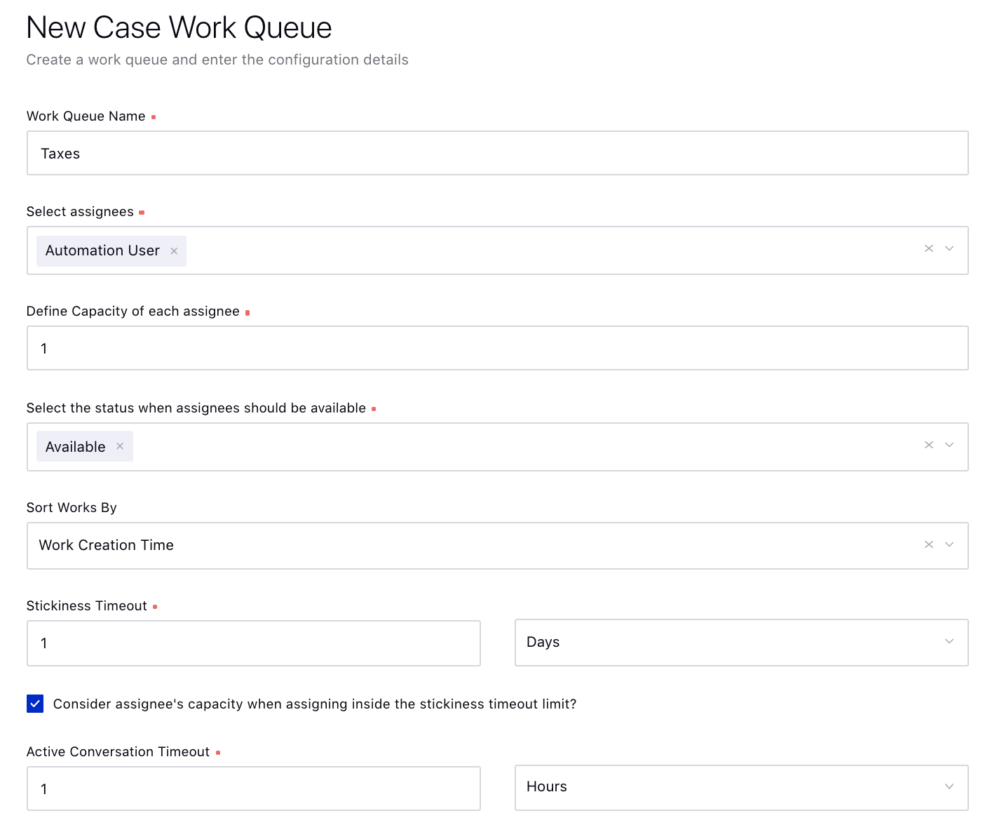 Creating a work queue and entering the configuration details in Assignment Engine