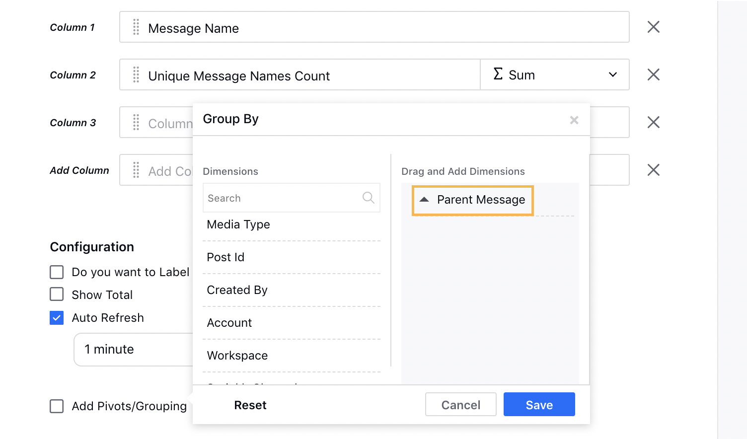 Grouping by Parent Message Dimension