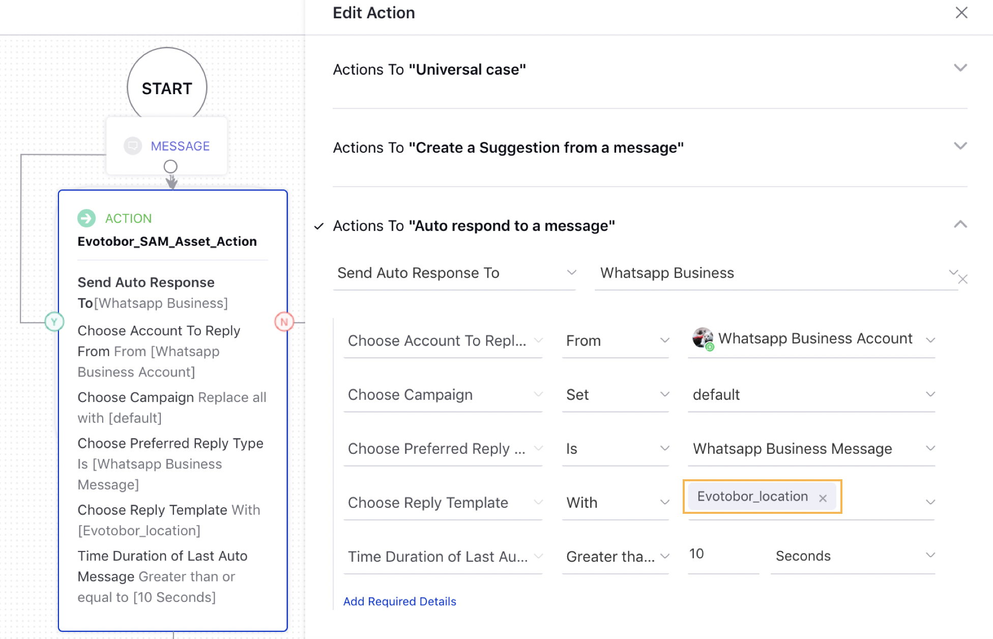 Choosing reply template as location