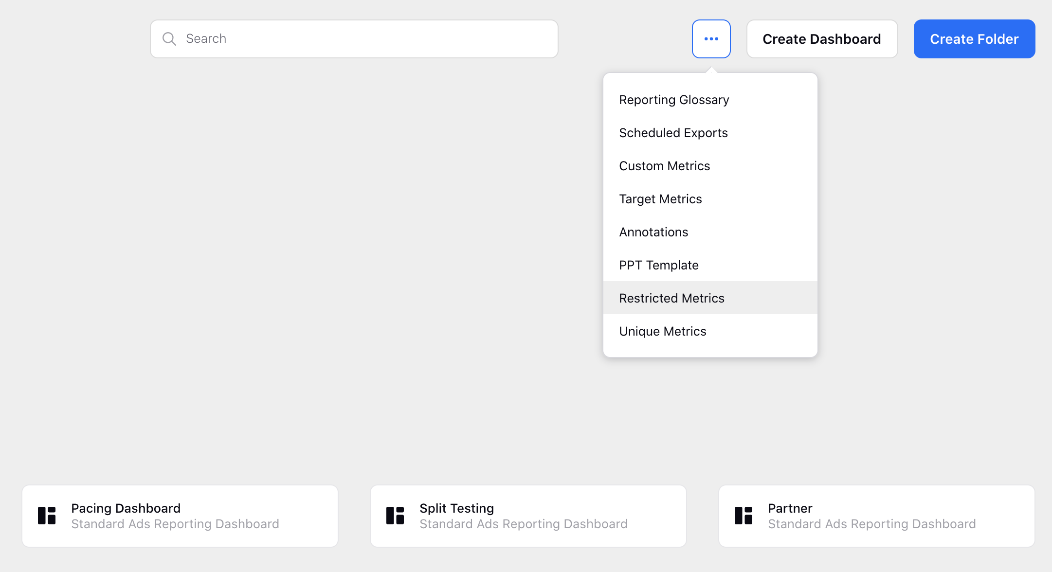 Select Restricted Metrics from Ads Reporting Home