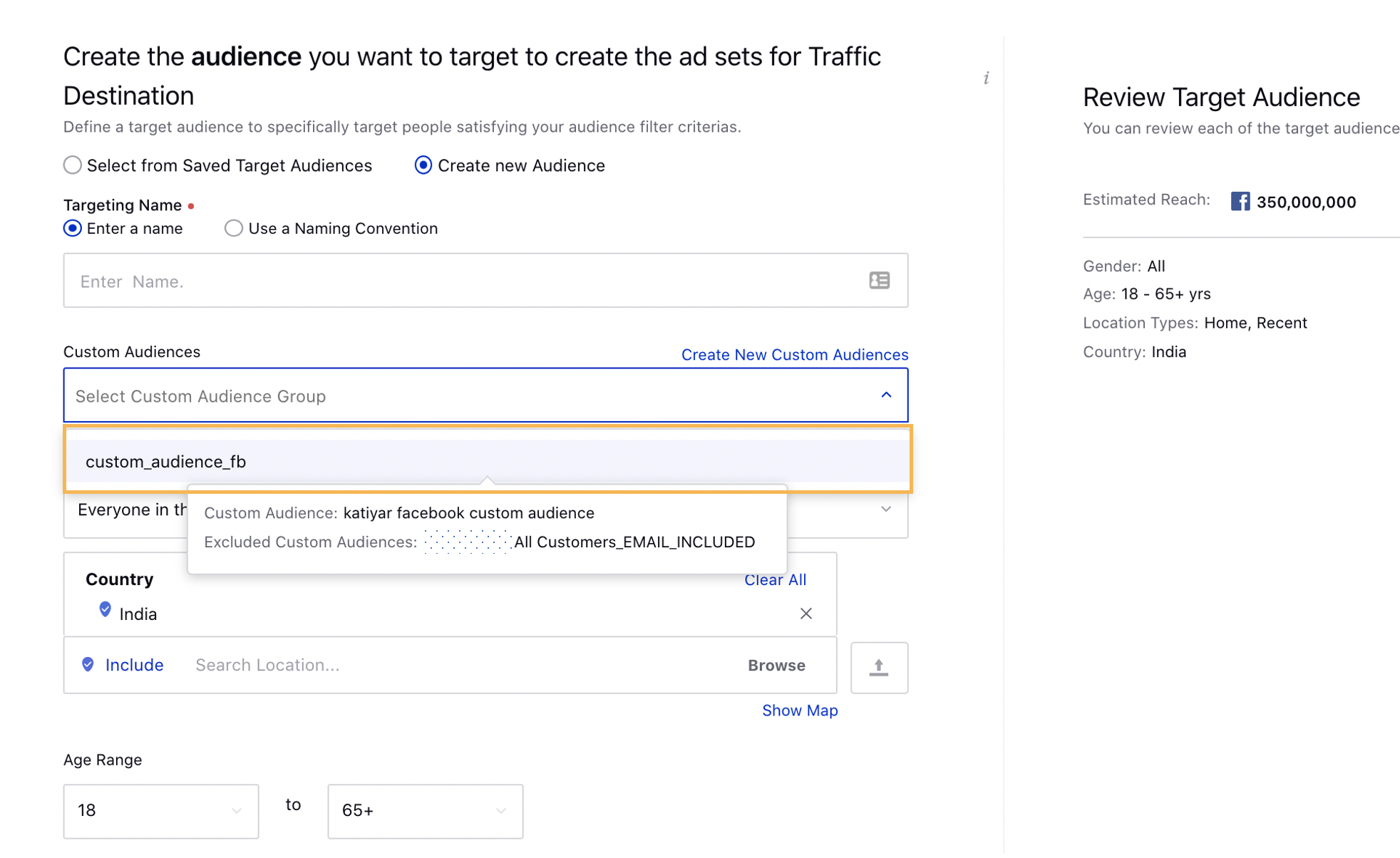 Select Audience Group from drop-down menu