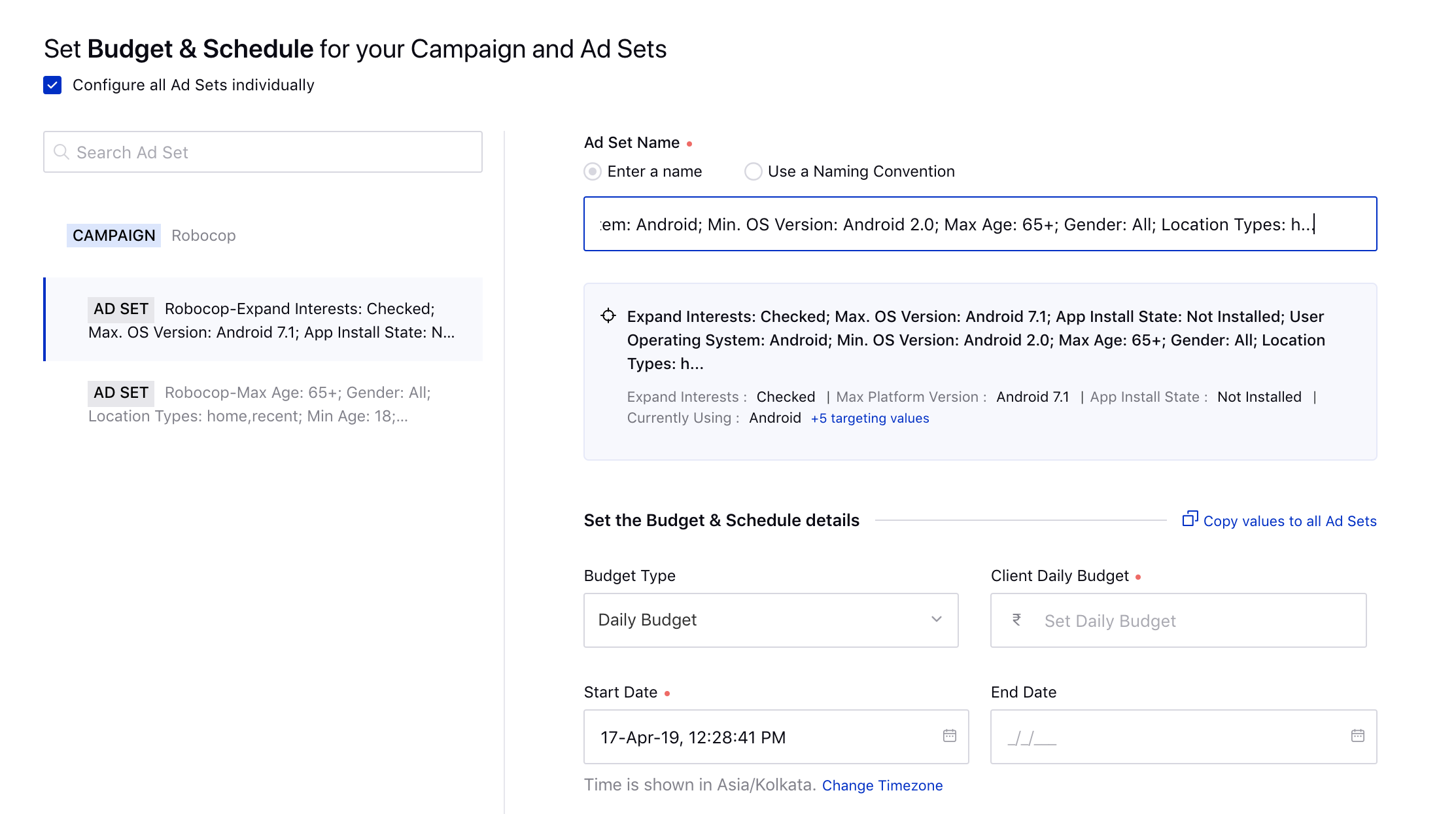 Promoted Object summary in the budget and schedule section while configuring ad sets individually