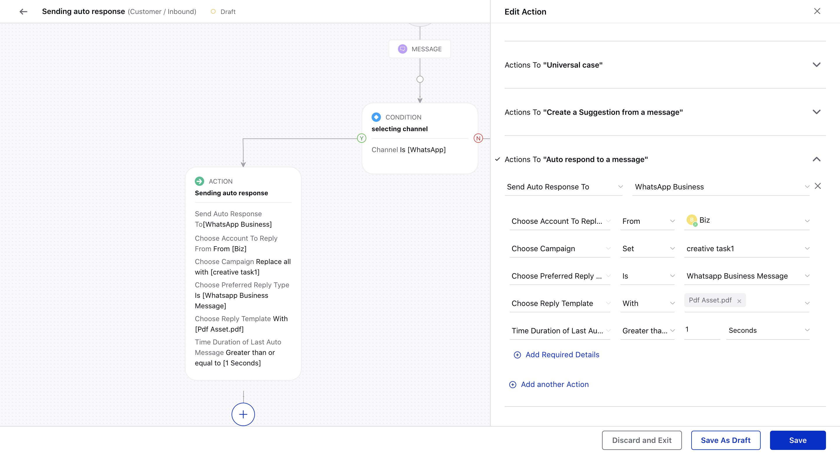 Sending PDF Assets via Auto-Response Rule to WhatsApp Business & Apple Business Chat