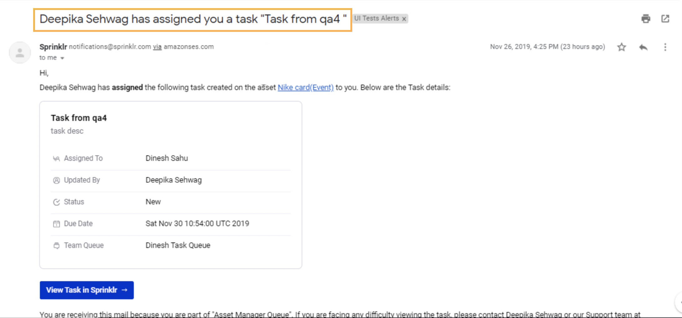 Email Notification for Task Assigned