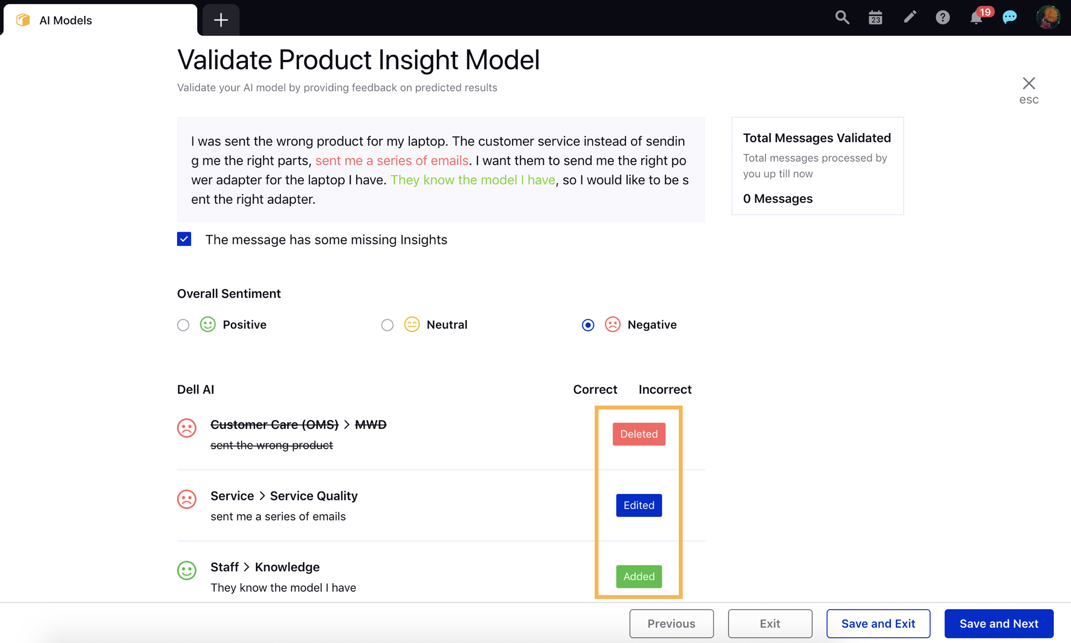 Ability to show when insights get edited, deleted, or added in AI models