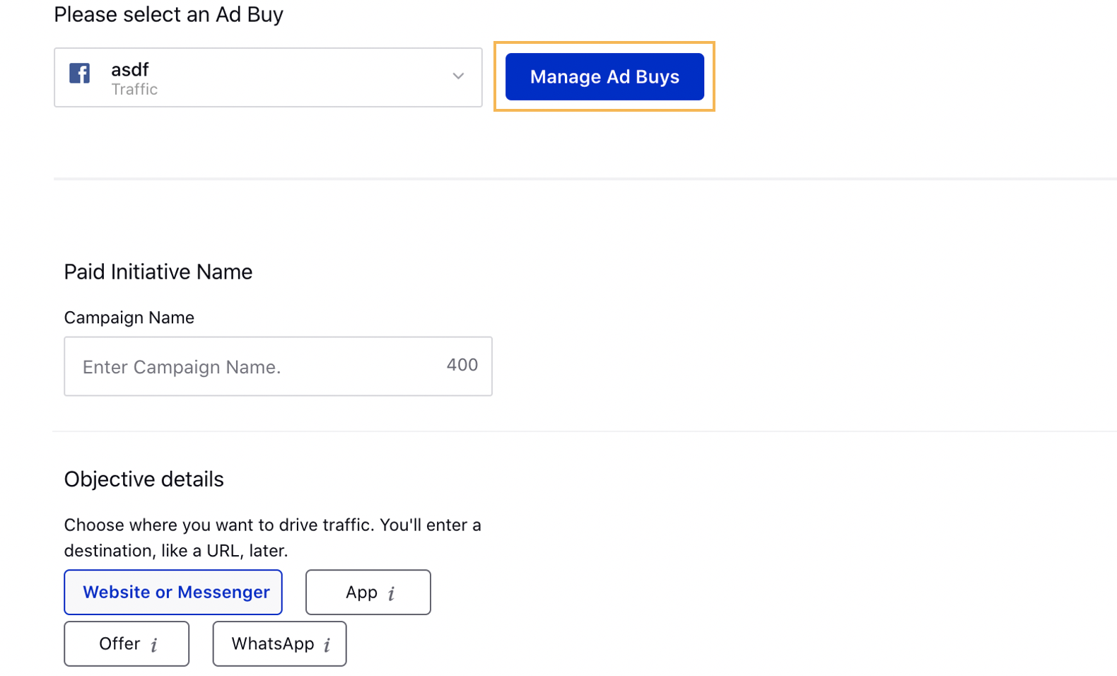 Manage One Click Ad Buy