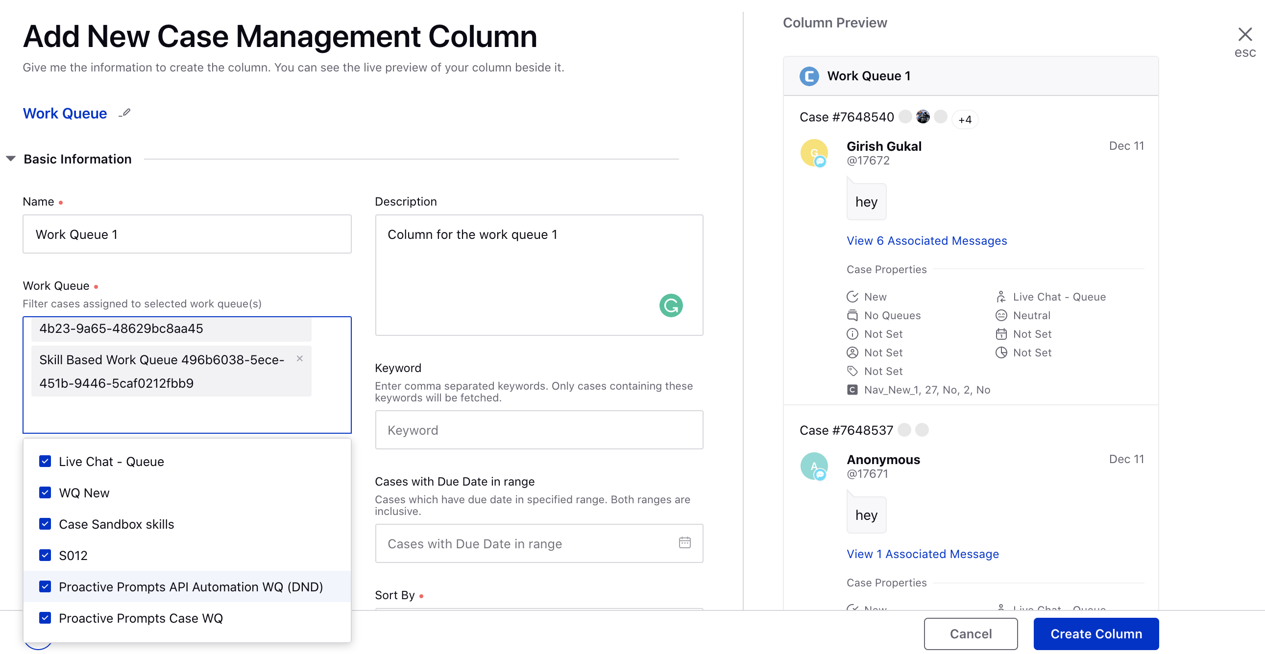 Adding a work queue column in engagement dashboards