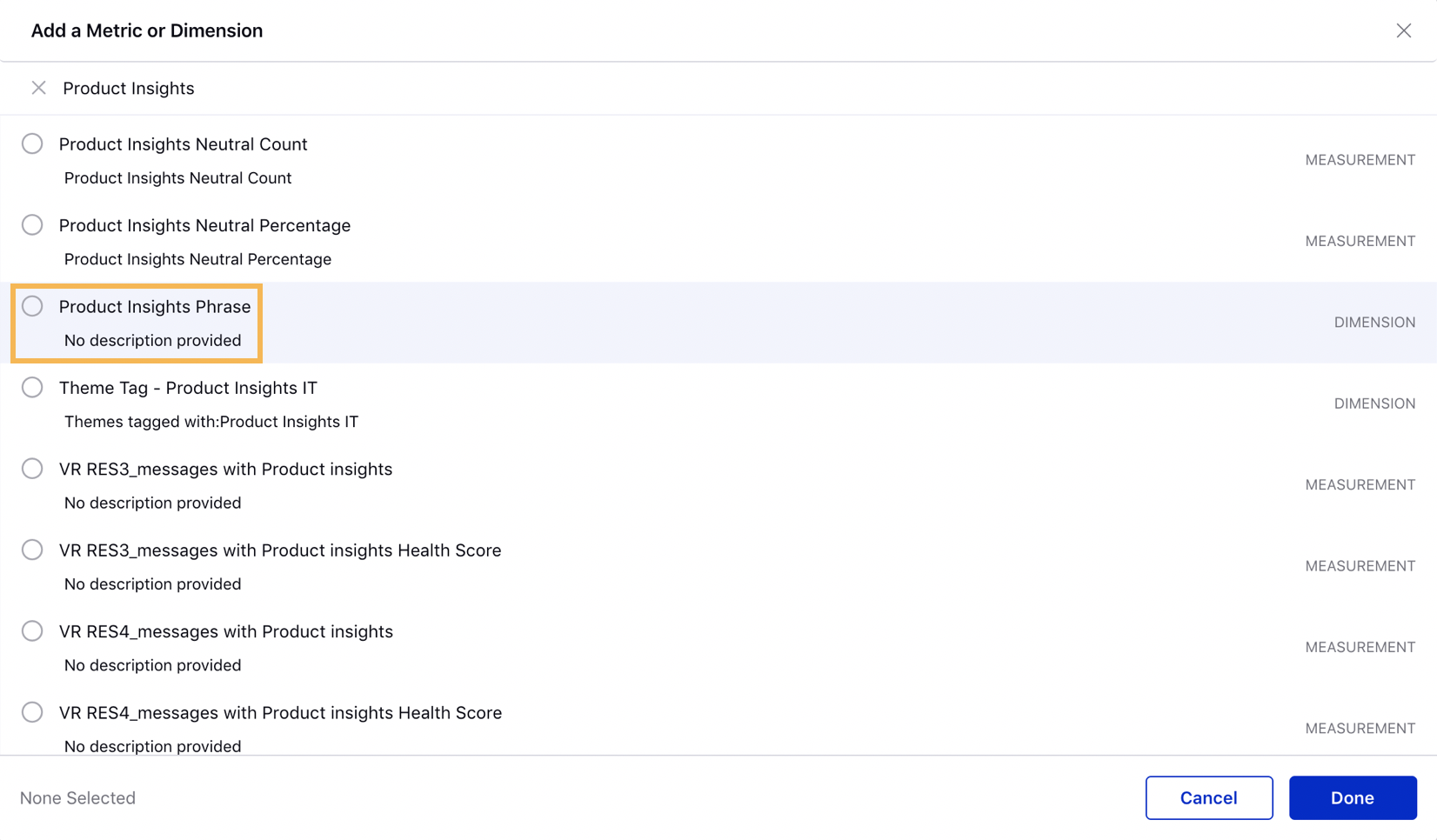 Added Product Insights Phrase as a new dimension