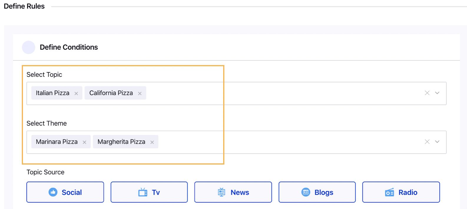 Selecting Topic and Theme for Triggering Listening Smart Rules