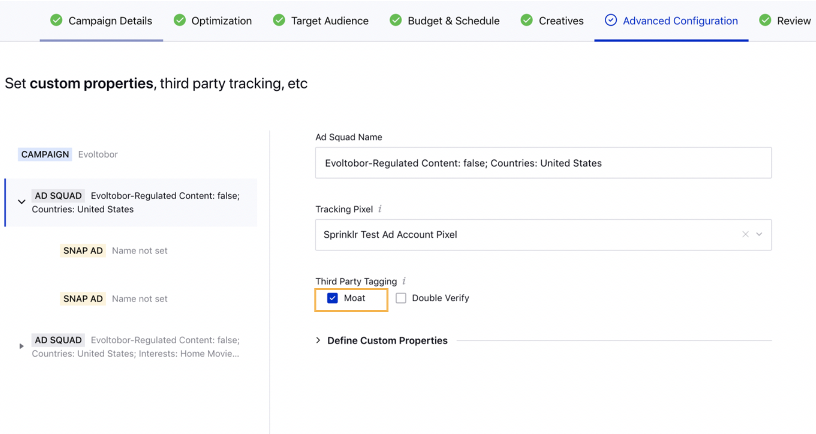 Setting Up the MOAT as Third Party Tagging for Snapchat Ad Squads within Ads Composer