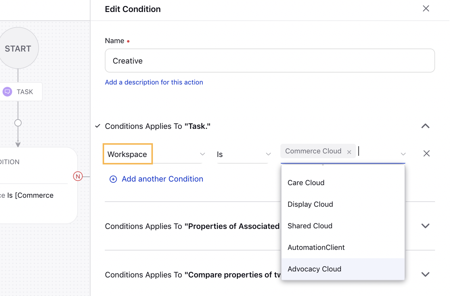 Applying Workspace as a Condition in a Task Rule