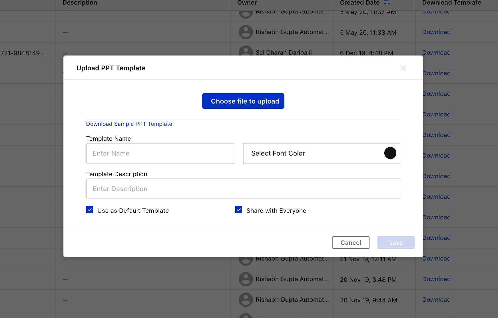 Upload customized PPT Template from your system