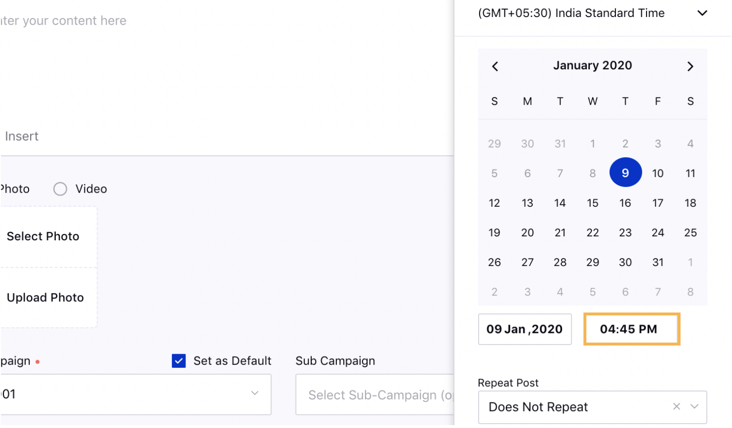 Selecting Time of a Day while Scheduling Message Shell