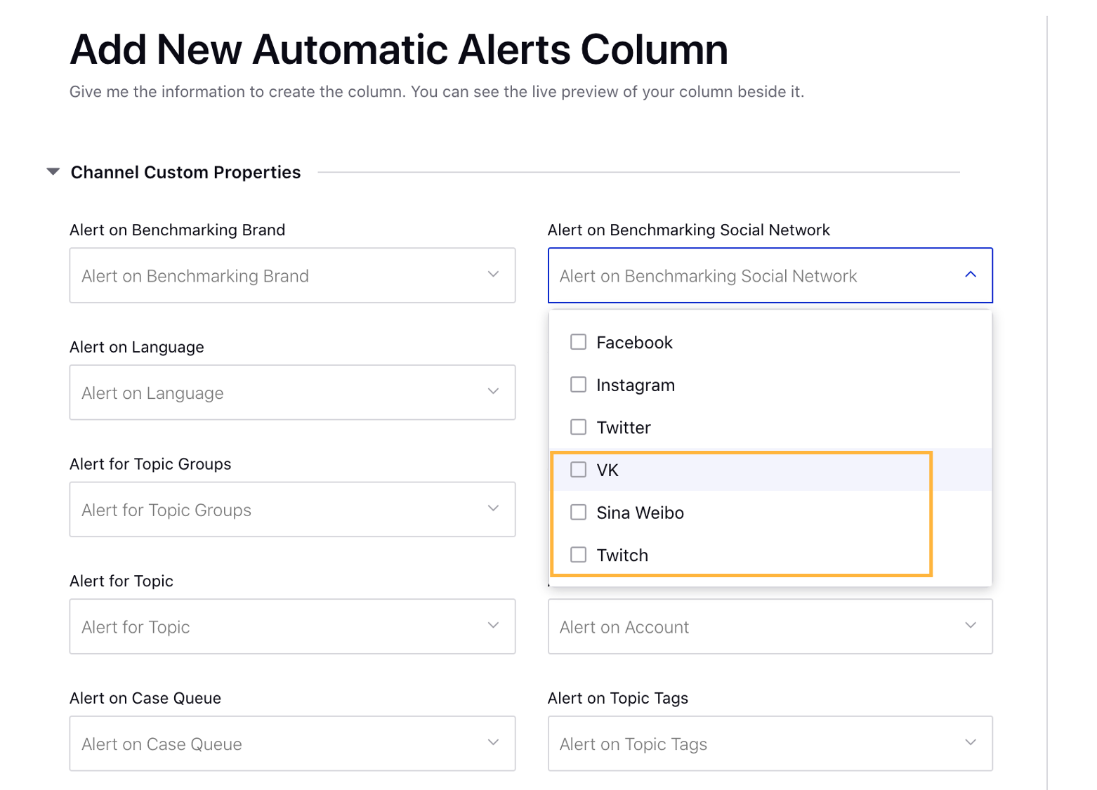 Benchmarking – Added Smart Alerts Support for New Channels in Engagement Column