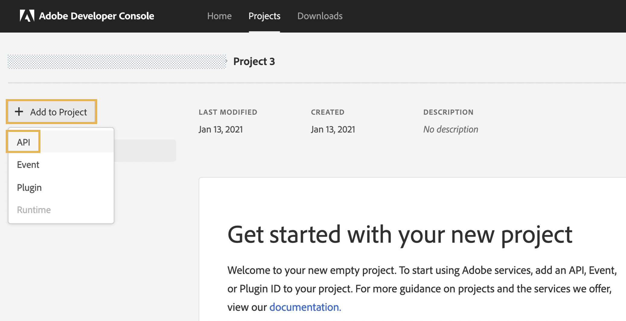 AdobeConsole_Projects_CreateNewProject_AddToProject.png