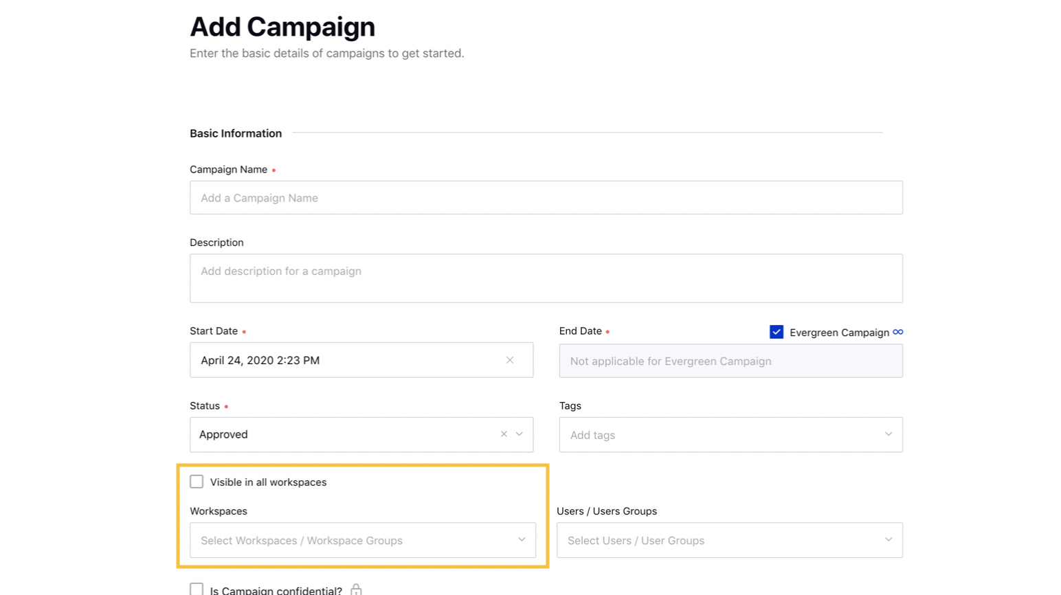 Setting Visibility Settings for Campaign