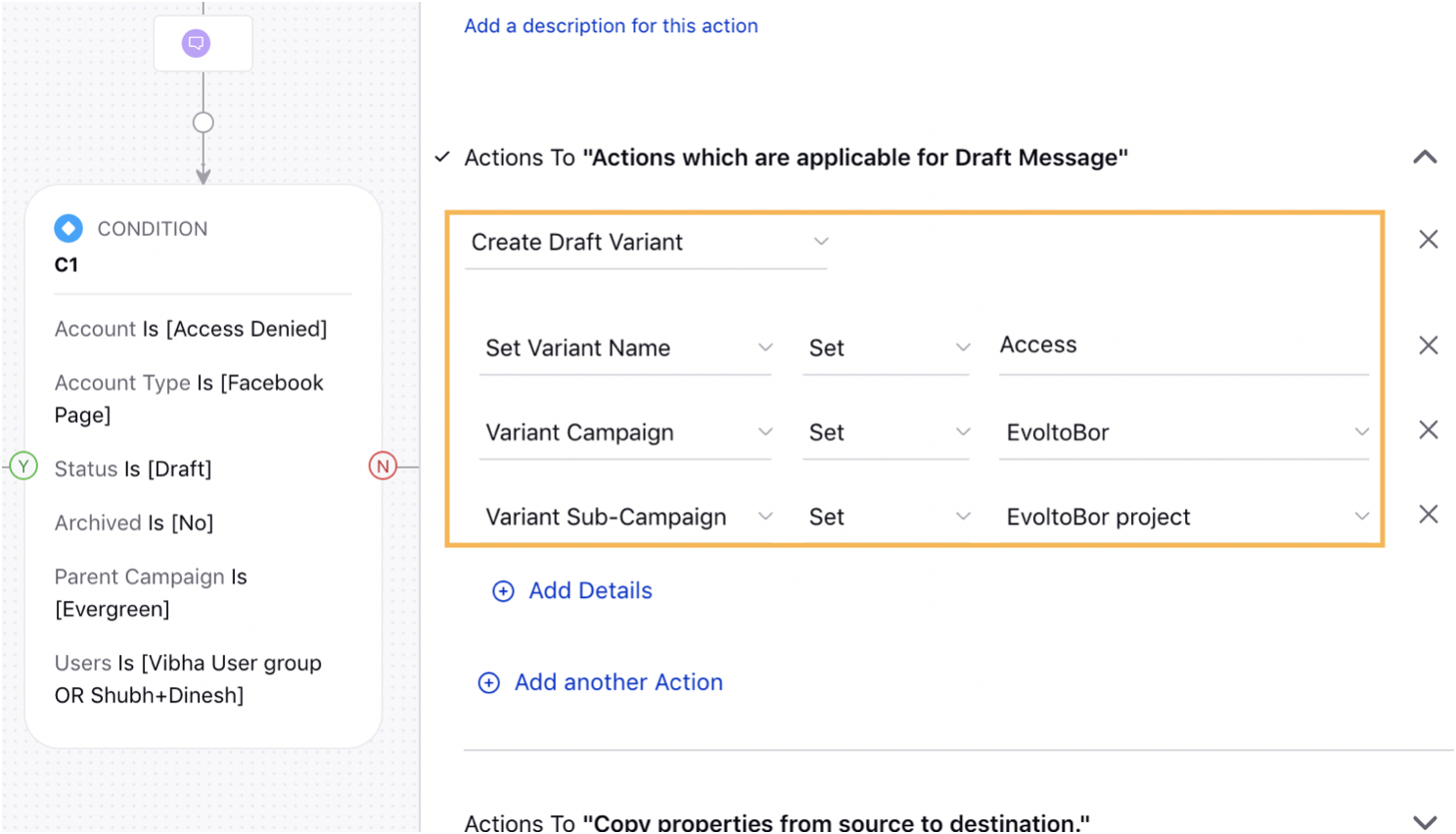 Create Variant as Action in Draft Rule