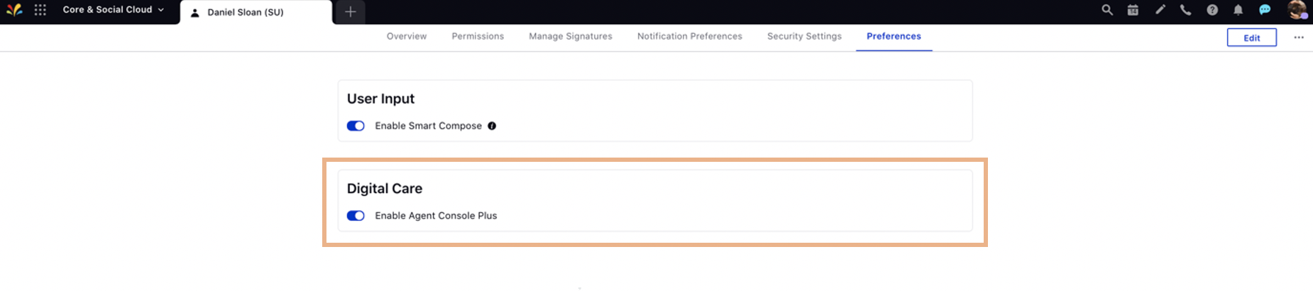 Enable Agent Console Plus at User Level