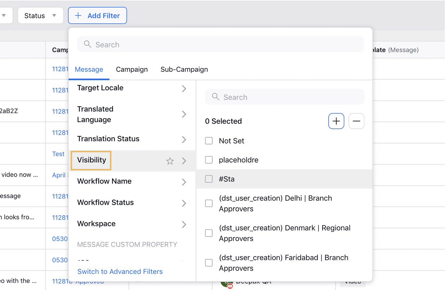 Visibility as a Filter Value in Production Dashboards