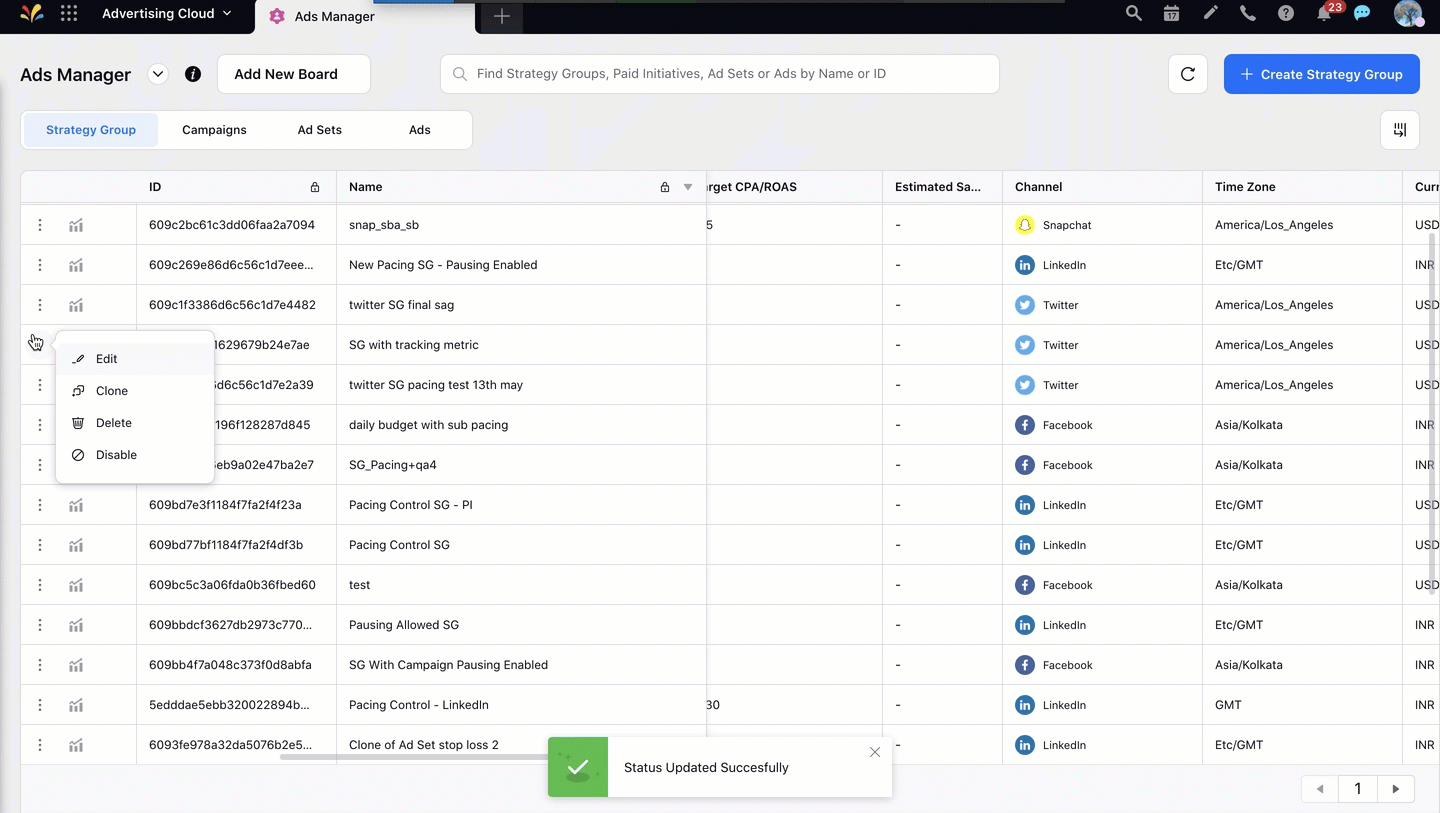 Showing Confirmation Pop Up Window While Deleting Strategy Group