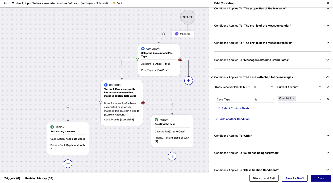 Case Association Based on Receiver Profile Custom Properties in Rule Engine