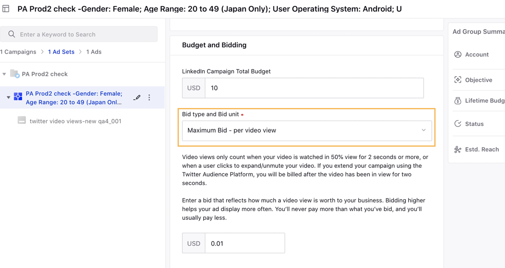 Update Bid Type and Bid Unit for published Twitter Ad Sets from Ads Manager