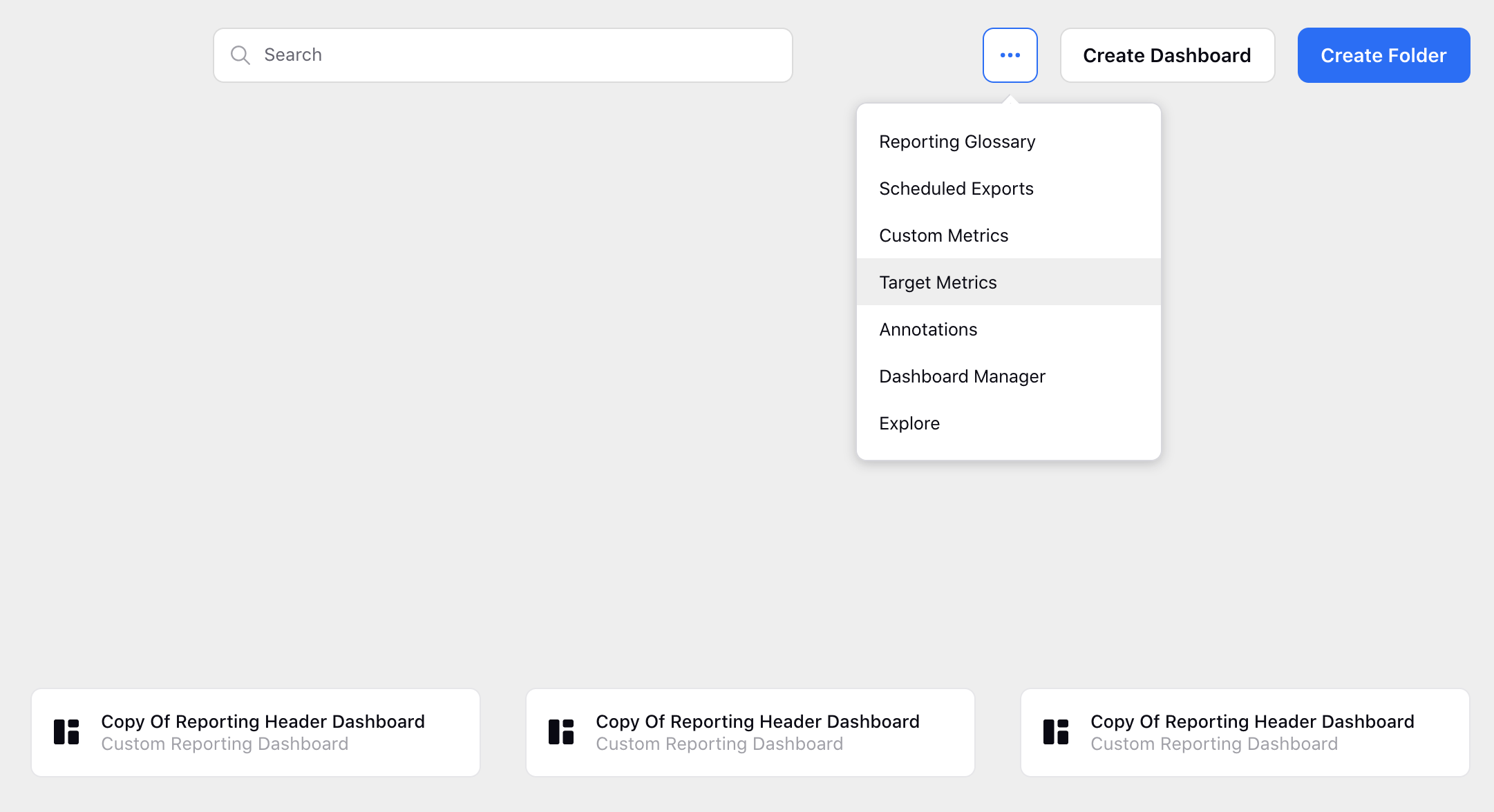 Selecting Target Metrics from Reporting Home