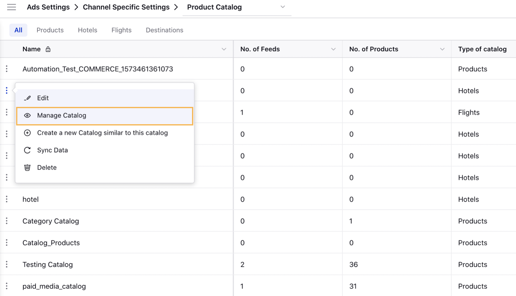 Managing Catalog within Product Catalog