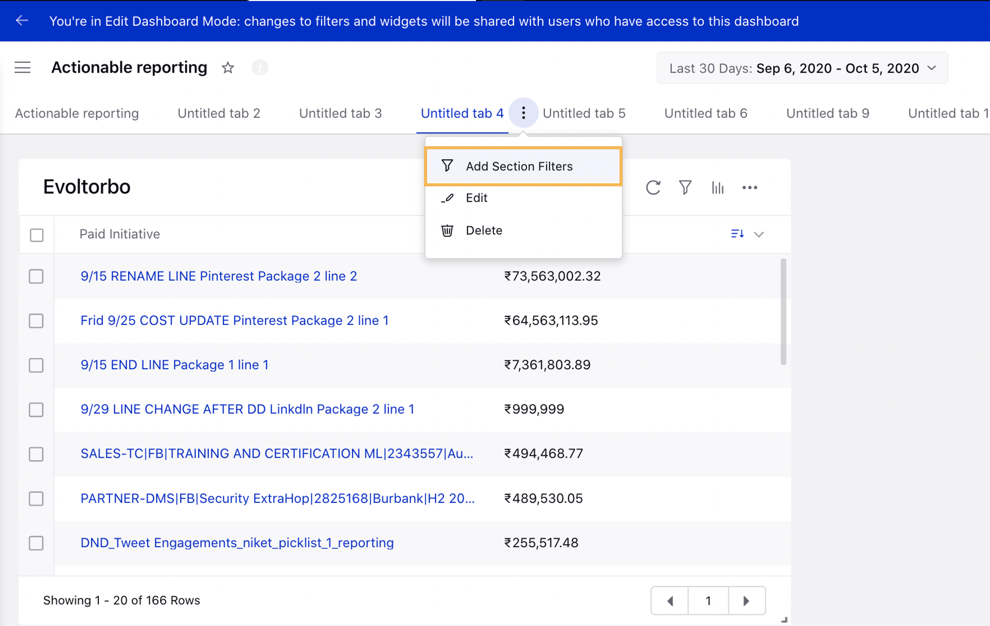 Add Setion Level Reporting Filter