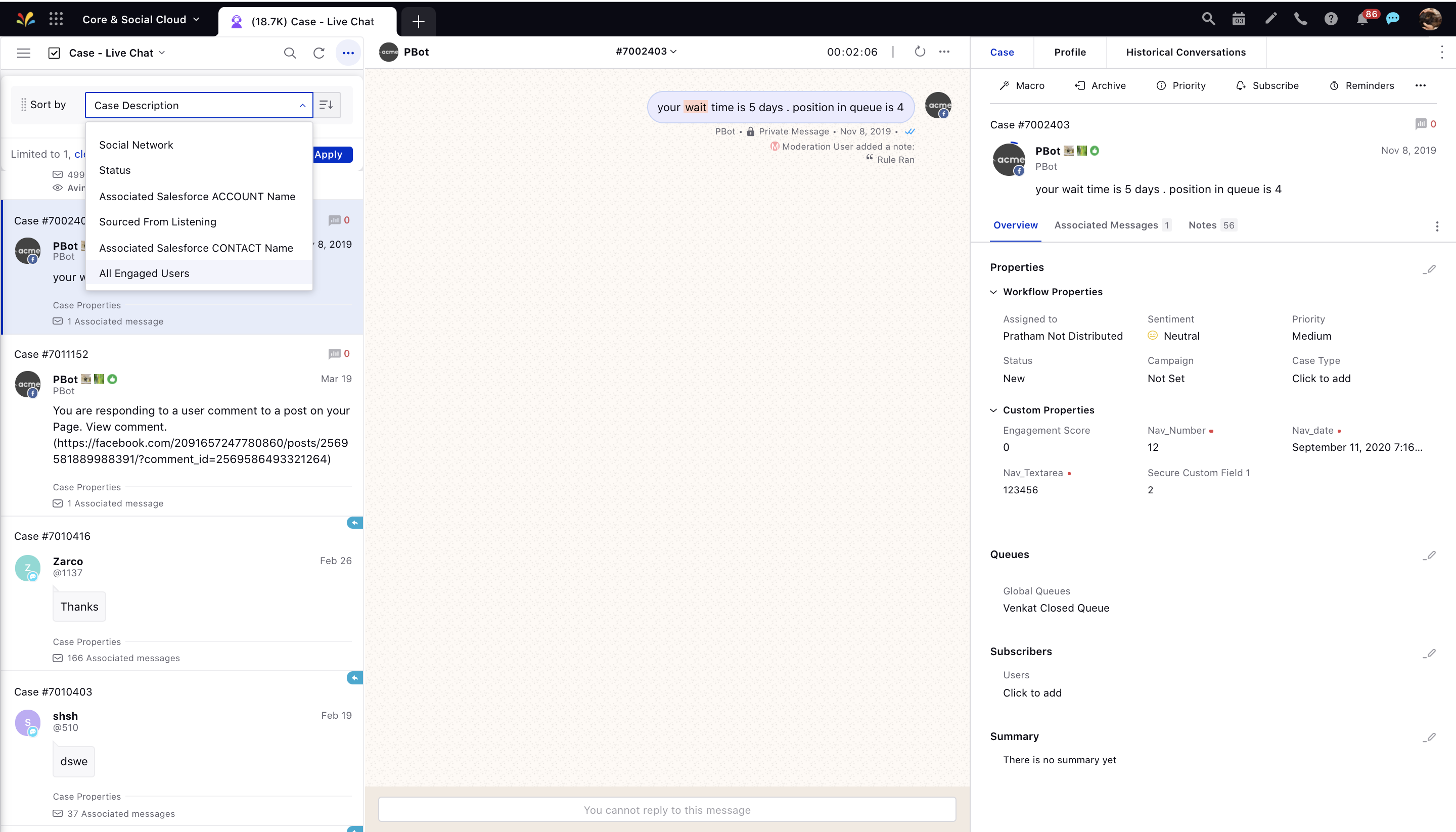 Ability to Sort Case Columns by Custom Field Values in Agent Console