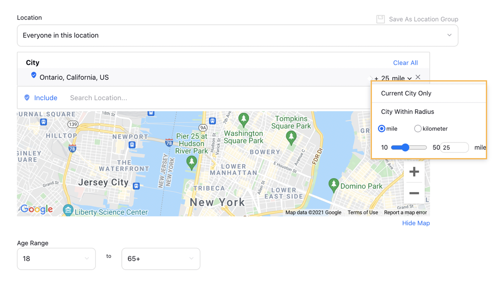 Mile and KM Unit Support for Audience Targeting