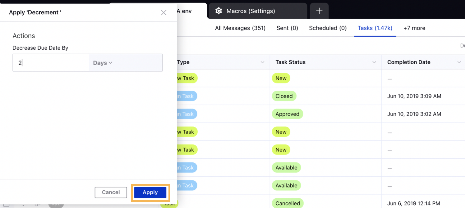 Applying Macro on a Task 