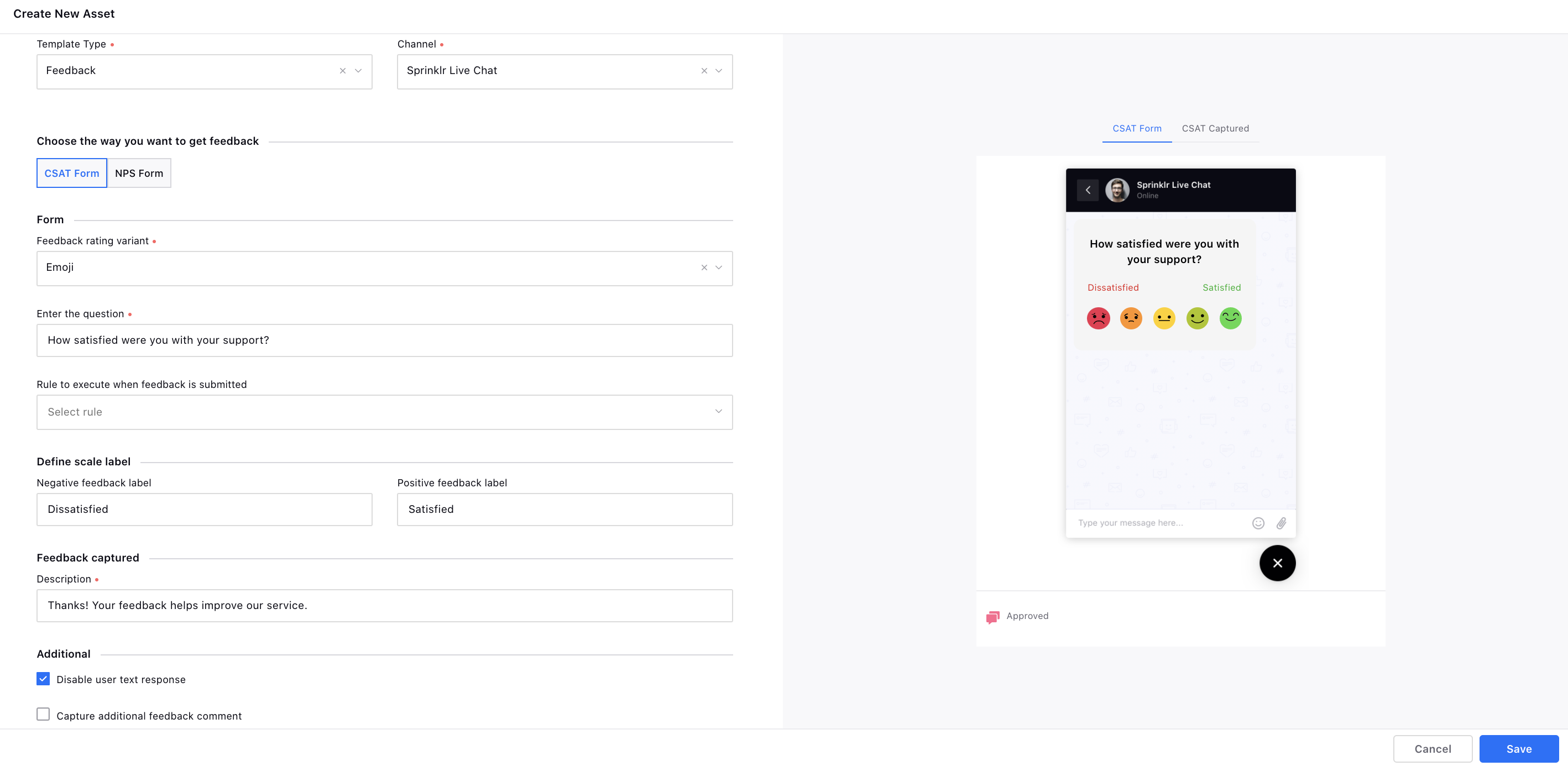 Feedback Submission Without the Submit Button in Sprinklr Live Chat