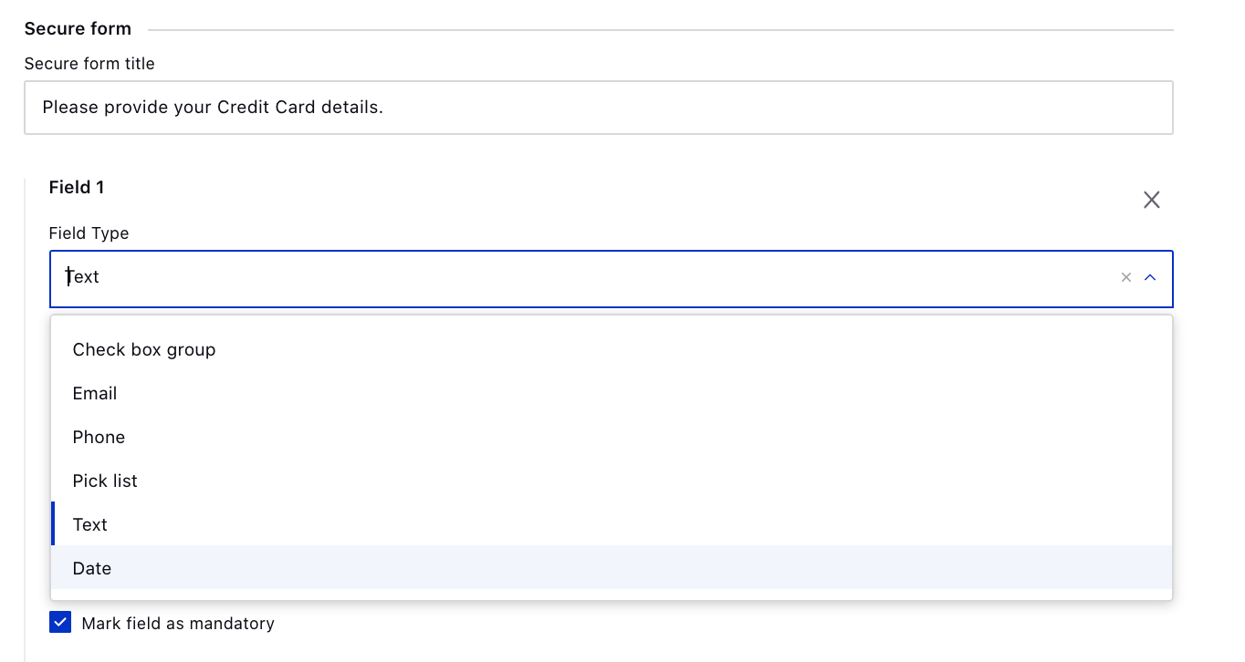 Field type for secure form template