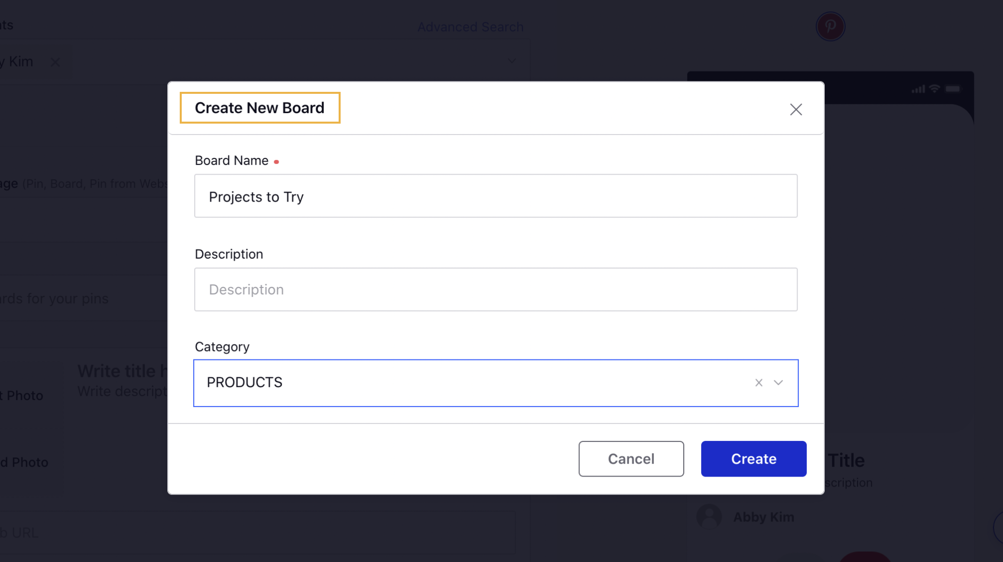 Creating new boards to save your pins