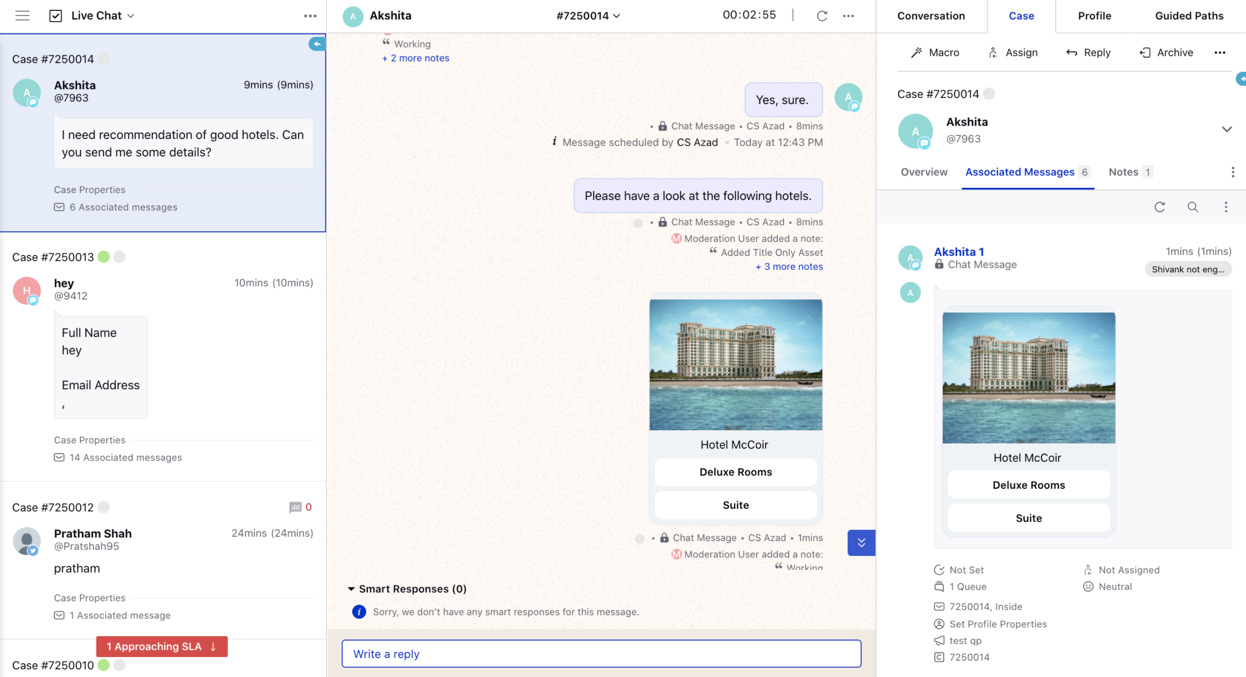 Sprinklr Live Chat Assets in Case Third Pane of Agent Console