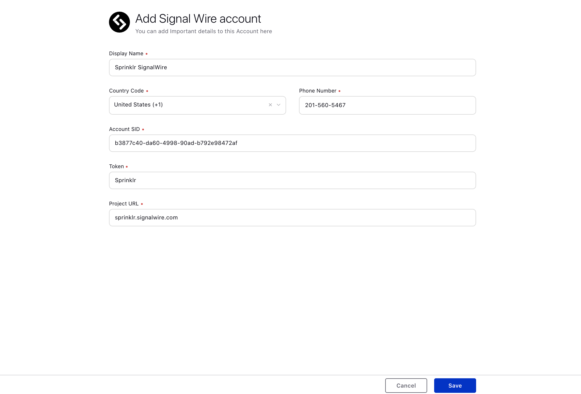 Adding a SignalWire Account