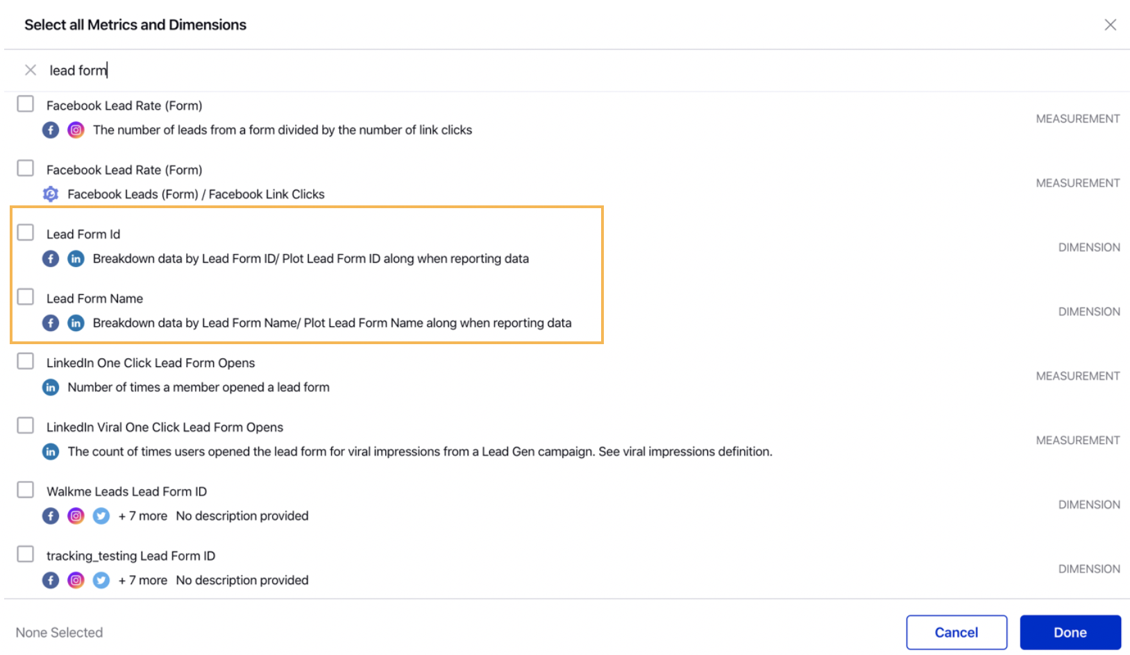 Lead Form Reporting Dimensions